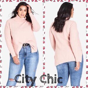 City Chic Roll Neck Sweater - Cameo light pastel pink.  Soft long sleeve warm